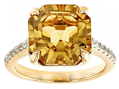 Champagne Quartz With White Zircon 18k Yellow Gold Over Sterling Silver 5.39ctw