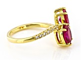 Lab Ruby With Lab White Sapphire 18k Yellow Gold Over Sterling Silver Ring 3.03ctw