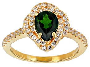 Chrome Diopside With White Zircon 18k Yellow Gold Over Sterling Silver Ring 1.94ctw