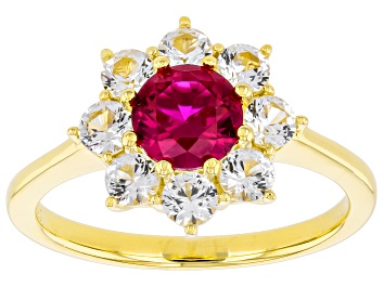 Picture of Lab Created Ruby With Lab Created Sapphire 18k Yellow Gold Over Sterling Silver Ring 1.75ctw