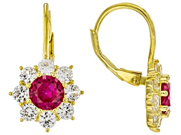 Picture of Lab Created Ruby With Lab Created Sapphire 18k Yellow Gold Over Sterling Silver Earrings 4.20ctw
