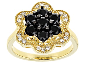Black Spinel With White Zircon 18k Yellow Gold Over Sterling Silver Ring 1.26ctw