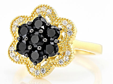 Black Spinel With White Zircon 18k Yellow Gold Over Sterling Silver Ring 1.26ctw