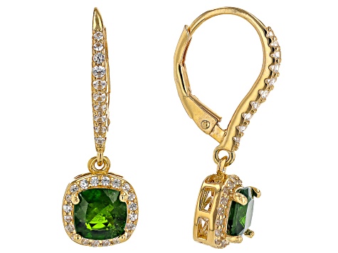 Chrome Diopside With White Zircon 18k Yellow Gold Over Sterling Silver Earrings 2.71ctw