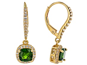 Chrome Diopside With White Zircon 18k Yellow Gold Over Sterling Silver Earrings 2.71ctw