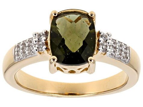 Moldavite With White Zircon 18k Yellow Gold Over Sterling Silver Ring 1.82ctw