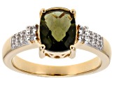 Moldavite With White Zircon 18k Yellow Gold Over Sterling Silver Ring 1.82ctw