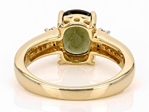 Moldavite With White Zircon 18k Yellow Gold Over Sterling Silver Ring 1.82ctw
