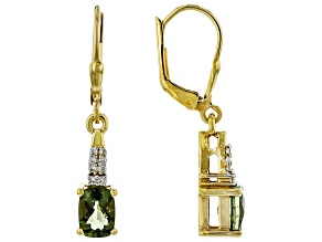 Moldavite With White Zircon 18k Yellow Gold Over Sterling Silver Earrings 1.95ctw