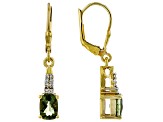 Moldavite With White Zircon 18k Yellow Gold Over Sterling Silver Earrings 1.95ctw