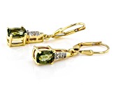 Moldavite With White Zircon 18k Yellow Gold Over Sterling Silver Earrings 1.95ctw