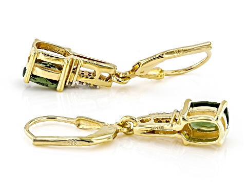 Moldavite With White Zircon 18k Yellow Gold Over Sterling Silver Earrings 1.95ctw