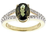 Moldavite With White Zircon 18k Yellow Gold Over Sterling Silver Ring 1.62ctw