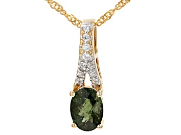 Picture of Moldavite With White Zircon 18k Yellow Gold Over Sterling Silver Pendant With Chain 1.04ctw