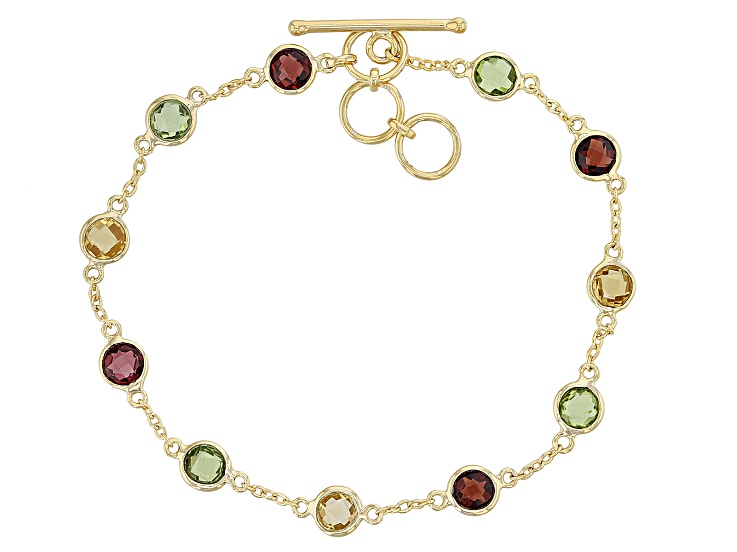 Multi-Gemstone 18k Yellow Gold Over Sterling Silver Bracelet