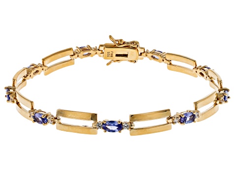 Tanzanite With White Zircon 18k Yellow Gold Over Sterling Silver Bracelet 1.87ctw