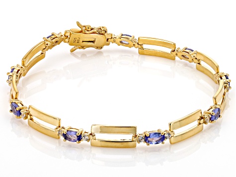 Tanzanite With White Zircon 18k Yellow Gold Over Sterling Silver Bracelet 1.87ctw