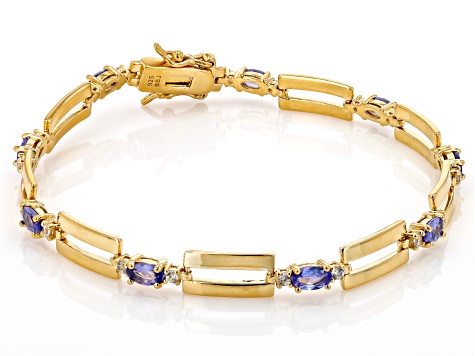 Tanzanite With White Zircon 18k Yellow Gold Over Sterling Silver