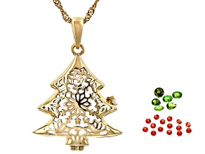 Chrome Diopside, Red Garnet Prayer Box 18k Yellow Gold Over Sterling Silver Pendant/Chain 1.50ctw