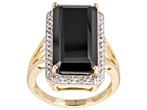 Black Spinel With White Zircon 18k Yellow Gold Over Sterling Silver Ring 11.24ctw