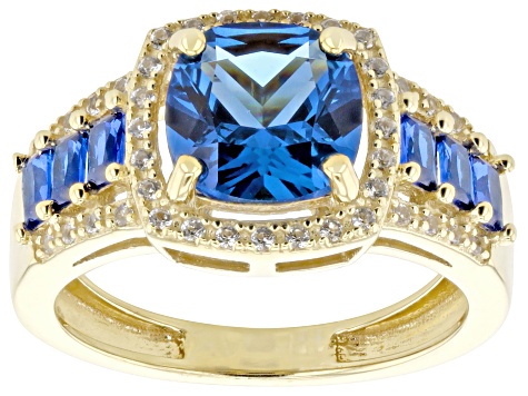 Blue Lab Created Spinel With Lab White Sapphire 18k Yellow Gold Over Sterling Silver Ring 2.59ctw