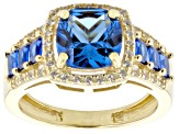 Blue Lab Created Spinel With Lab White Sapphire 18k Yellow Gold Over Sterling Silver Ring 2.59ctw