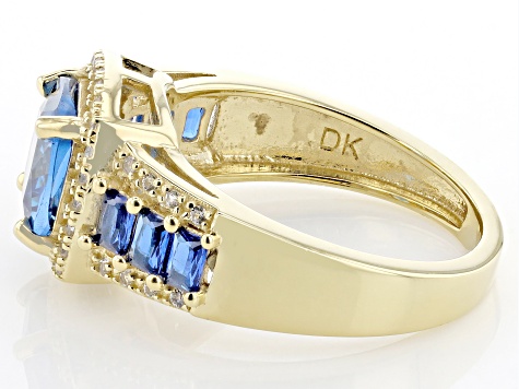 Blue Lab Created Spinel With Lab White Sapphire 18k Yellow Gold Over Sterling Silver Ring 2.59ctw