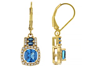 Blue Lab Created Spinel With White Lab Created Sapphire 18k Yellow Gold Over Silver Earrings 2.26ctw