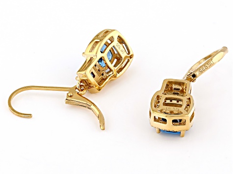 Blue Lab Created Spinel With White Lab Created Sapphire 18k Yellow Gold Over Silver Earrings 2.26ctw