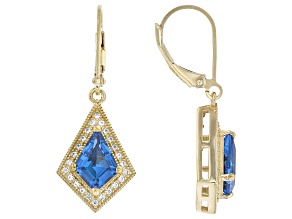 Blue Lab Created Spinel With Lab White Sapphire 18k Yellow Gold Over Silver Earrings 3.60ctw