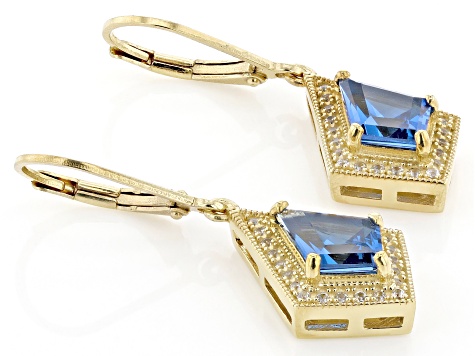 Blue Lab Created Spinel With Lab White Sapphire 18k Yellow Gold Over Silver Earrings 3.60ctw