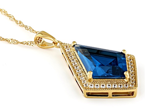 Lab Blue Spinel & Lab White Sapphire 18k Yellow Gold Over Sterling Silver Pendant & Chain 11.53ctw