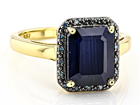 Blue Sapphire With Blue Diamond 18k Yellow Gold Over Sterling Silver Ring 2.31ctw