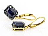 Diffused Blue Sapphire With Blue Diamond 18k Yellow Gold Over Sterling Silver Earrings 3.09ctw