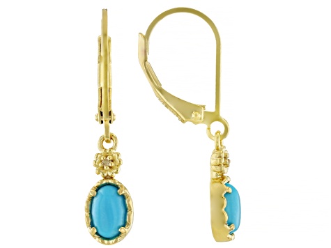 Sleeping Beauty Turquoise With White Diamond 18k Yellow Gold Over Sterling Silver Jewelry Set