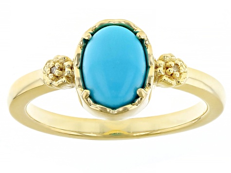 Sleeping Beauty Turquoise With White Diamond 18k Yellow Gold Over Sterling Silver Jewelry Set