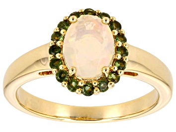Picture of Ethiopian Opal With Green Tourmaline 18k Yellow Gold Over Sterling Silver Ring 0.72ctw