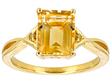 Picture of Yellow Citrine With Yellow Diamond 18k Yellow Gold Over Sterling Silver Ring 1.76ctw