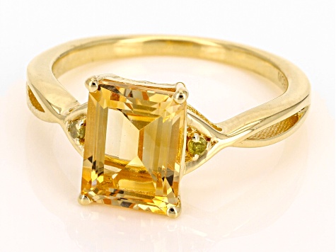 Yellow Citrine With Yellow Diamond 18k Yellow Gold Over Sterling Silver Ring 1.76ctw