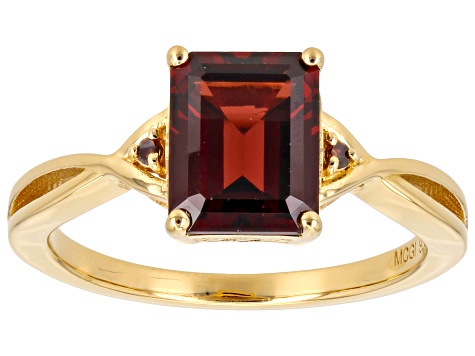 Red Garnet With Red Diamond 18k Yellow Gold Over Sterling Silver Ring 2 ...