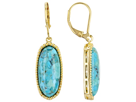 Blue Composite Turquoise 18k Yellow Gold Over Sterling Silver Earrings