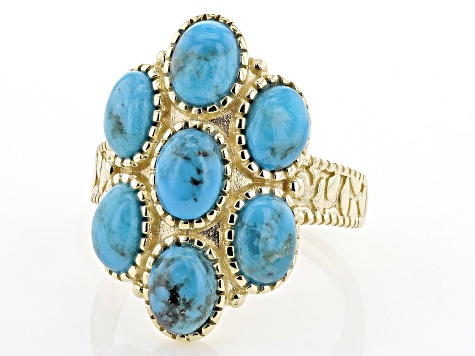 Turquoise 18k Yellow Gold Over Sterling Silver Ring