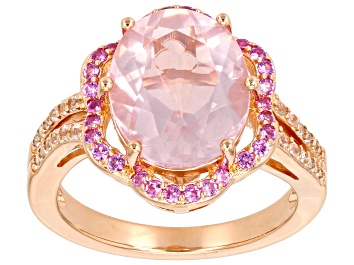Picture of Rose Quartz with Pink and White Lab Sapphire 18k Rose Gold over Sterling Silver Ring 3.97ctw