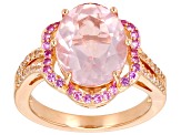 Rose Quartz with Pink and White Lab Sapphire 18k Rose Gold over Sterling Silver Ring 3.97ctw