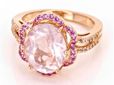 Rose Quartz with Pink and White Lab Sapphire 18k Rose Gold over Sterling Silver Ring 3.97ctw