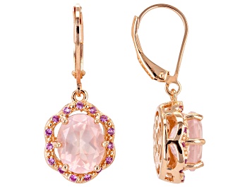 Picture of Rose Quartz with Lab Pink Sapphire 18k Rose Gold over Sterling Silver Earrings 4.26ctw