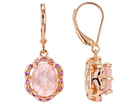 Rose Quartz with Lab Pink Sapphire 18k Rose Gold over Sterling Silver Earrings 4.26ctw