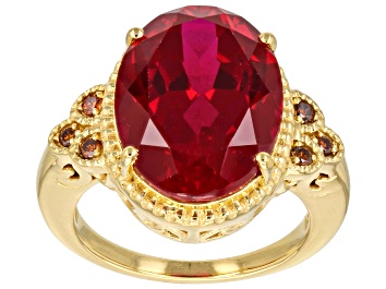 Picture of Lab Created Ruby with Red Diamond 18k Yellow Gold over Sterling Silver Ring 10.90ctw