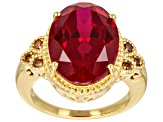 Lab Created Ruby with Red Diamond 18k Yellow Gold over Sterling Silver Ring 10.90ctw
