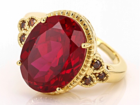 Lab Created Ruby with Red Diamond 18k Yellow Gold over Sterling Silver Ring  10.90ctw